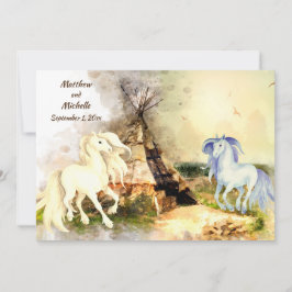 Tribal Tipi och Horses i Kärlek Boho Teepee Bröllo Inbjudningar