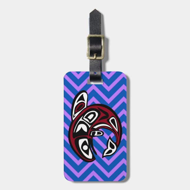 Tribal Totem Tattoo Northwest Kusten Alaska Orca Bagagebricka (Vertikal Framsida)