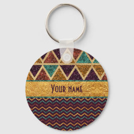 Tribal Triangles Chevrons Faux Glitter Foil Nyckelring