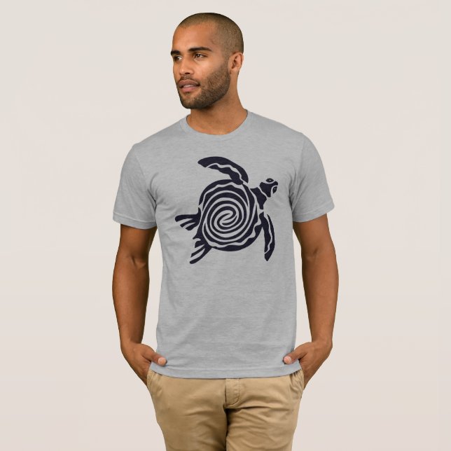 Tribal Turtle Art in Mörk blått T-Shirt (Hel framsida)