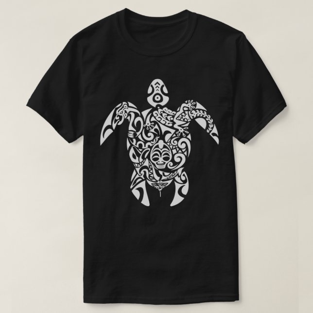 Tribal Turtle Hawaiian Polynesian Symbol White Sea T Shirt (Design framsida)