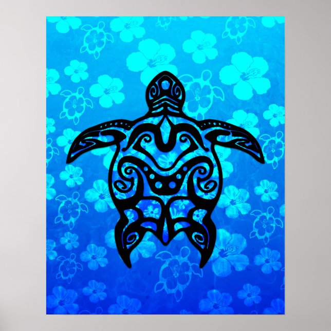 Tribal Turtle Hibiscus Poster (Framsidan)