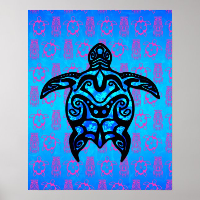Tribal Turtle Hibiscus Poster (Framsidan)