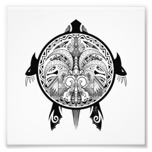 Tribal Turtle Shield Tattoo Fototryck