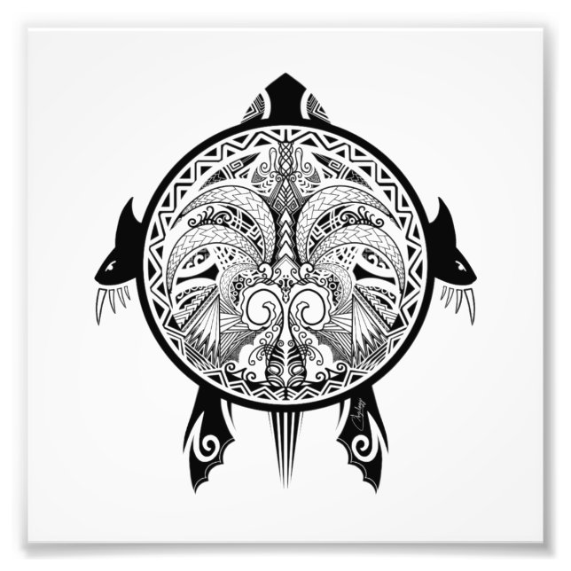 Tribal Turtle Shield Tattoo Fototryck (Framsidan)