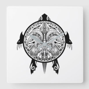Tribal Turtle Shield Tattoo Fyrkantig Klocka