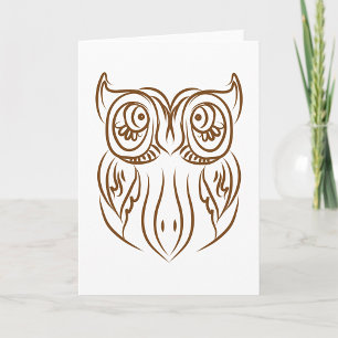 Tribal Uggla Line Art Modern Brown Abstrakt Kort