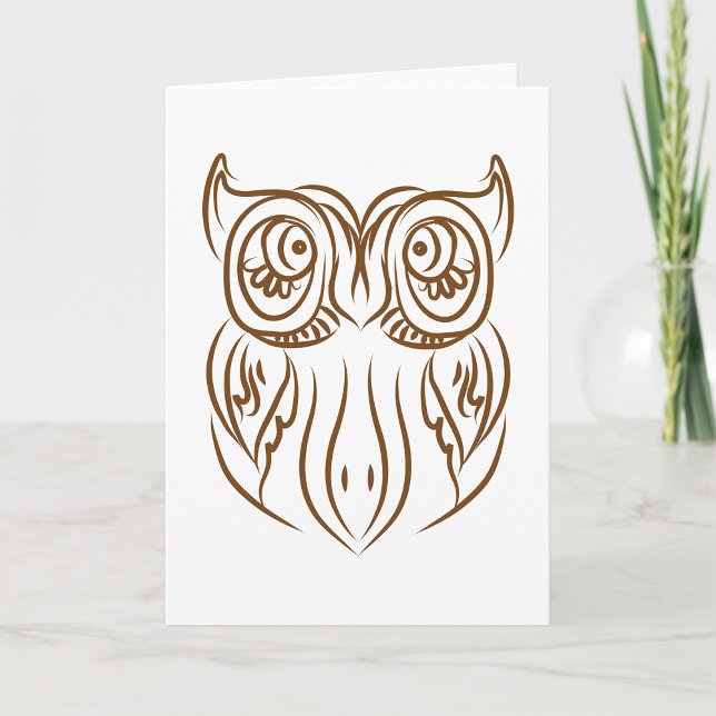 Tribal Uggla Line Art Modern Brown Abstrakt Kort (Skapare uppladdad)
