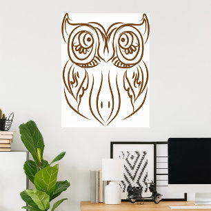 Tribal Uggla Line Art Modern Brown Abstrakt Poster
