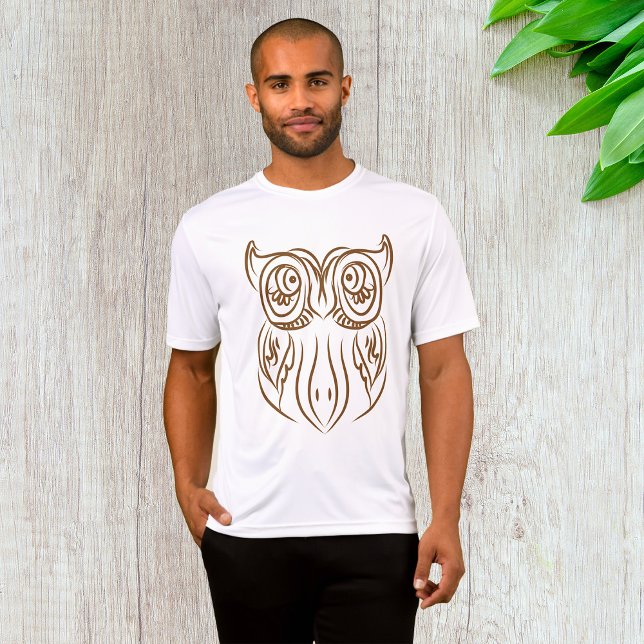 Tribal Uggla Line Art Modern Brown Abstrakt T Shirt (Skapare uppladdad)