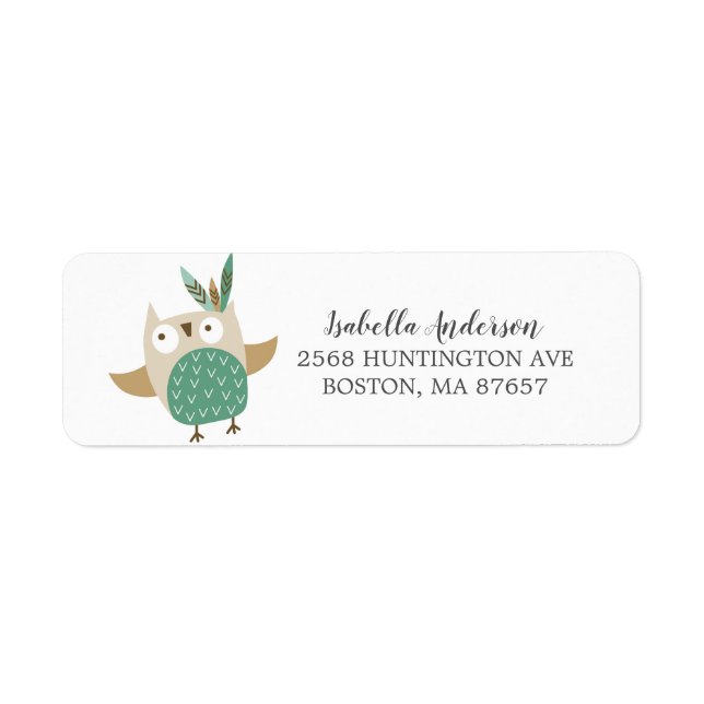 Tribal Uggla Vild One Baby Shower Address Label Returadress Etikett (Framsidan)