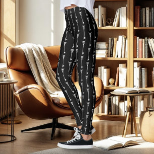 Tribal Uggle Skelett Nyckel Svart Vit Gotisk Leggings