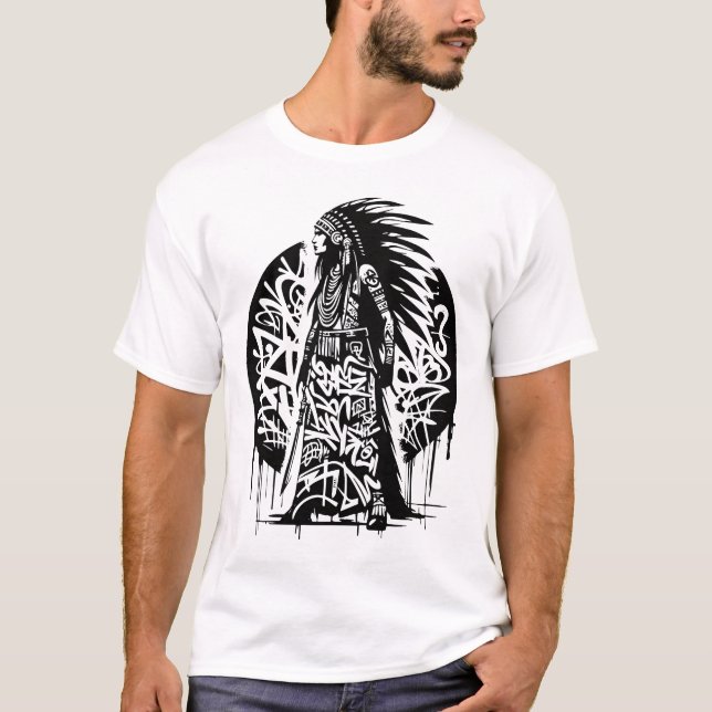 Tribal Urban Shaman Graffiti T-Shirt . Street Art. (Framsida)