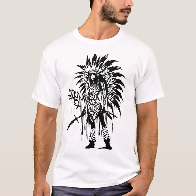 Tribal Urban Shaman Graffiti T-Shirt. Street Art. T Shirt (Framsida)