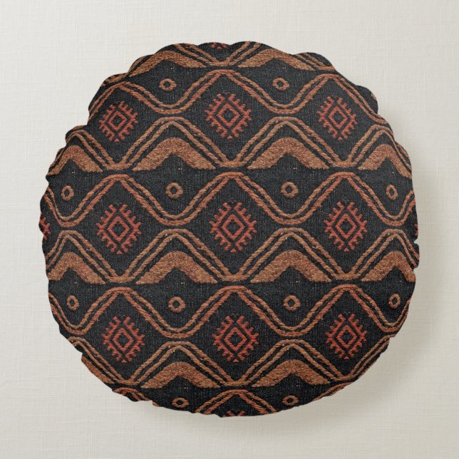 Tribal Våg Textil Mönster  Rund Kudde (Framsidan)