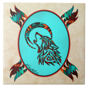 Tribal Varg Howling vid Måne Ceramic Tile Kakelplatta