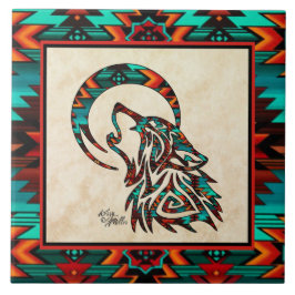 Tribal Varg Howling vid Måne Ceramic Tile Kakelplatta