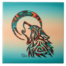 Tribal Varg Howling vid Måne Ceramic Tile