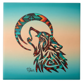 Tribal Varg Howling vid Måne Ceramic Tile Kakelplatta