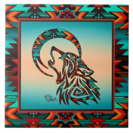 Tribal Varg Howling vid Måne Ceramic Tile Kakelplatta
