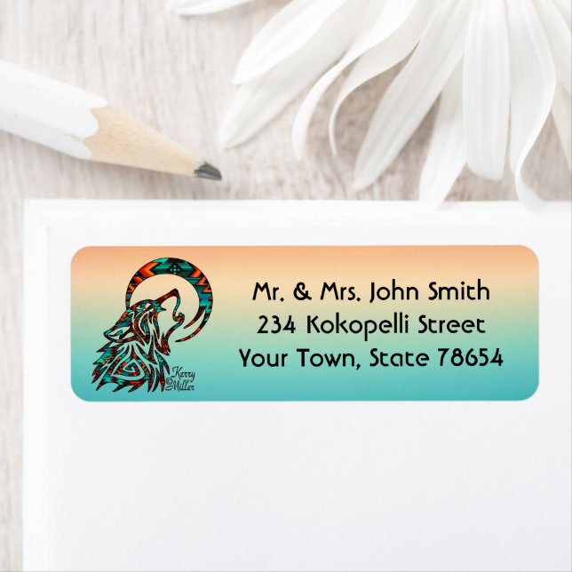 Tribal Varg Howling vid Måne-etiketten Returadress Etikett (Insitu)