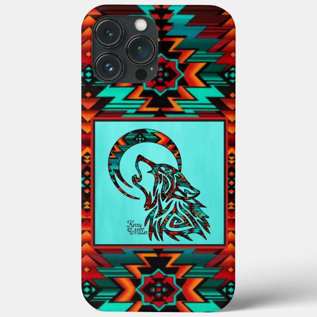 Tribal Varg Howling vid Måne iphone case (Baksida)