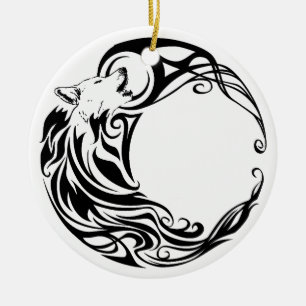Tribal varg julgransprydnad keramik