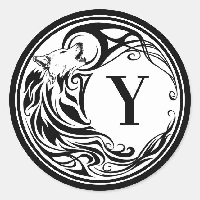 Tribal Varg Monogram Runt Klistermärke (Framsida)