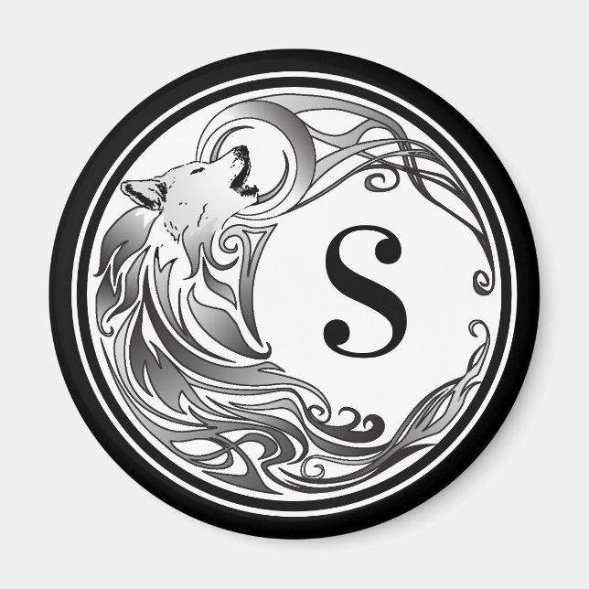 Tribal-Varg - skuggad monogram Magnet (Framsidan)