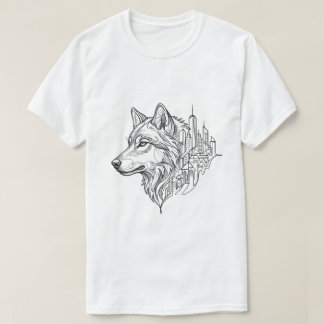 Tribal Varg Stadssiluett Linjekonst T Shirt