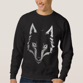 Tribal varghuvud T-shirt – djärv monokrom djurdesi Lång Ärmad Tröja