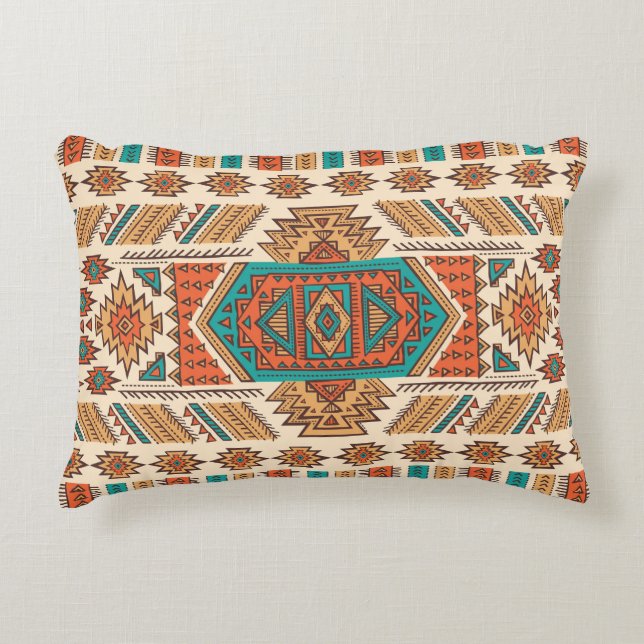 Tribal Vintage: Etniskt sjölöst Mönster Prydnadskudde (Framsidan)