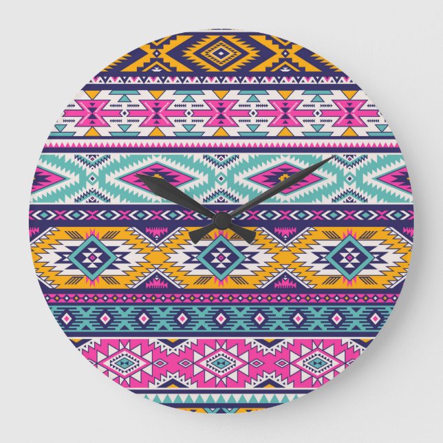 Tribal vintage Navajo: retro mönster Stor Klocka (Framsida)