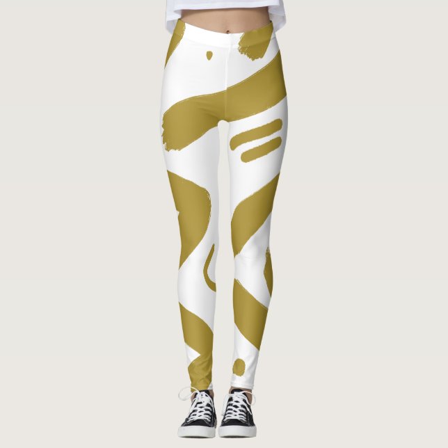 Tribal vit och guld  leggings (Framsida)