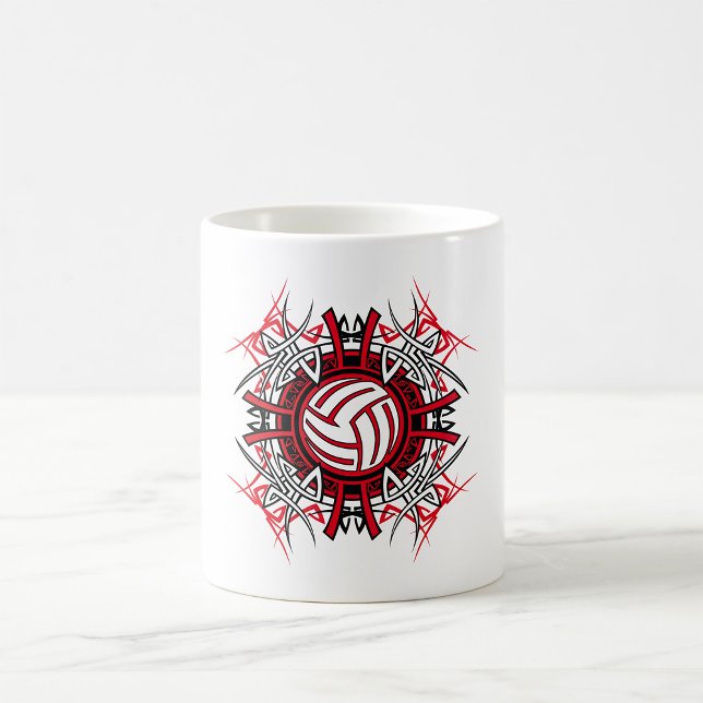 Tribal Volleyball Mandala Red and Black Sports Kaffemugg (Skapare uppladdad)