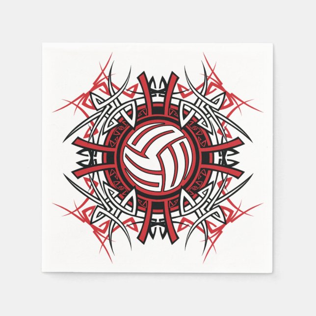 Tribal Volleyball Mandala Red and Black Sports Pappersservett (Framsidan)