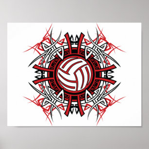 Tribal Volleyball Mandala Red and Black Sports Poster