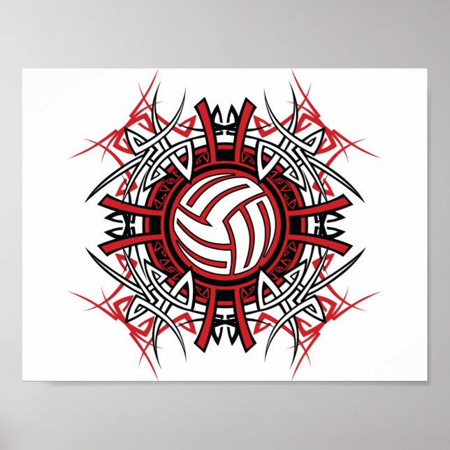 Tribal Volleyball Mandala Red and Black Sports Poster (Framsidan)