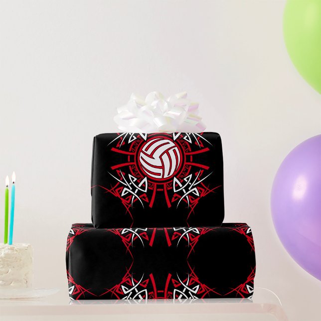Tribal Volleyball Mandala Red and Black Sports Presentpapper (Skapare uppladdad)