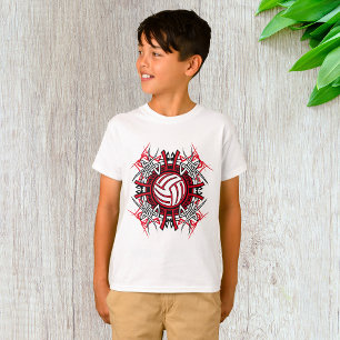 Tribal Volleyball Mandala Red and Black Sports T Shirt