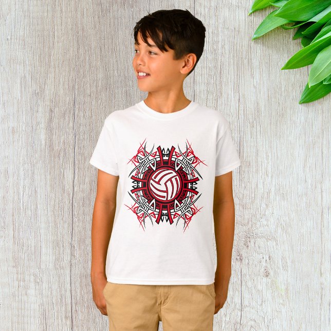 Tribal Volleyball Mandala Red and Black Sports T Shirt (Skapare uppladdad)