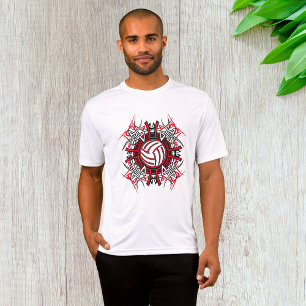 Tribal Volleyball Mandala Red and Black Sports T Shirt