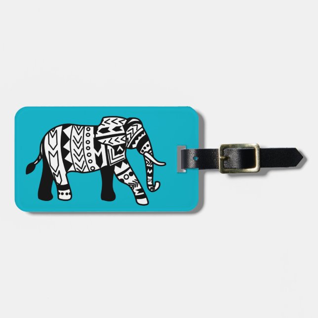 Tribal Walking Elephant Bagagebricka (Horisontell Framsida)