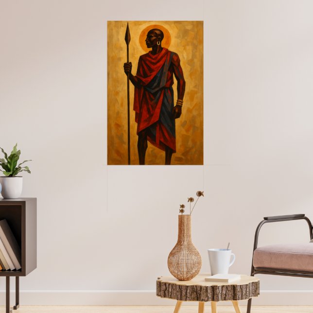 "Tribal Warrior | Afrikansk kulturs väggkonst (Vardagsrum 3)