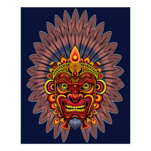 Tribal Warrior Kung Ritual Mask Fototryck