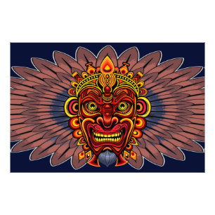 Tribal Warrior Kung Ritual Mask Fototryck