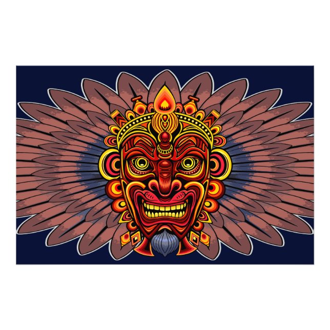 Tribal Warrior Kung Ritual Mask Fototryck (Framsidan)