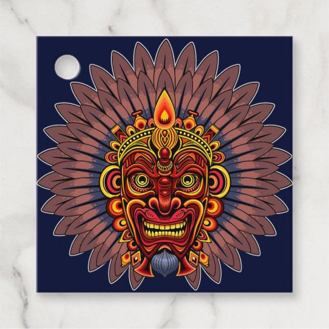 Tribal Warrior Kung Ritual Mask Gåvor Etiketter (Framsida)