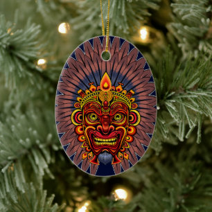 Tribal Warrior Kung Ritual Mask Julgransprydnad Keramik