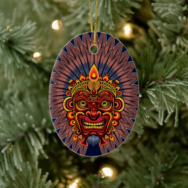 Tribal Warrior Kung Ritual Mask Julgransprydnad Keramik (Träd)